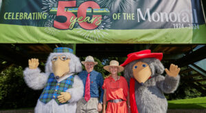 50th anniversary celebrations of the Beaulieu monorail with Lord Montagu and his sister Mary